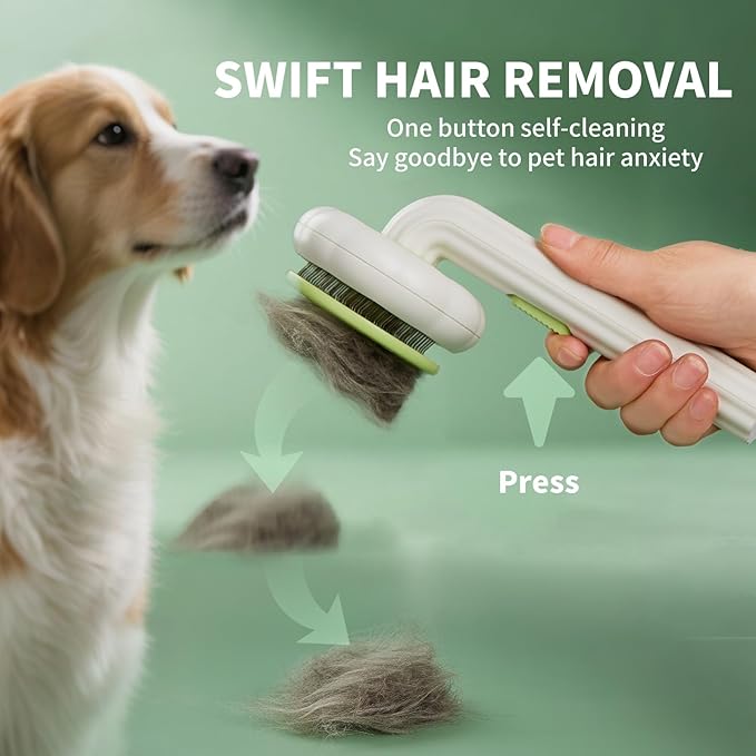 Cat Brush Dog Brush with Release Button for Shedding, Self Cleaning Cat Comb Hair Brush for Indoor Cats, Dog Deshedding Brush Grooming Kit, Pet Supplies Hair Remover Tool-PawvioPets