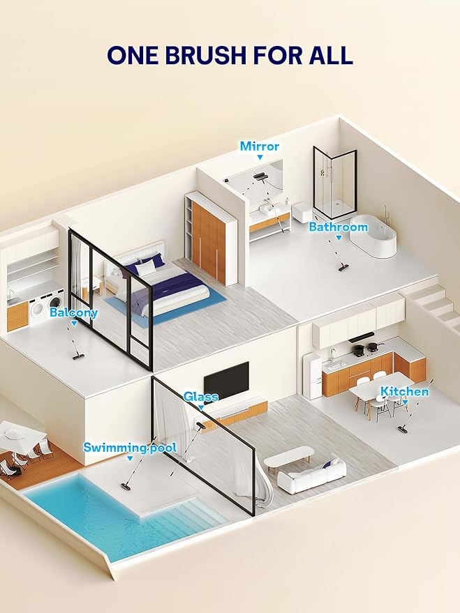 Floor Scrub Brush with Long Handle, 3 in 1 Multi-angle Swivel Right Angled Bristle Floor Scrubber Brush with Squeegee and Tweezer for Cleaning Tile Wall Deck Bathroom Patio Garage Kitchen (Grey)-PawvioPets