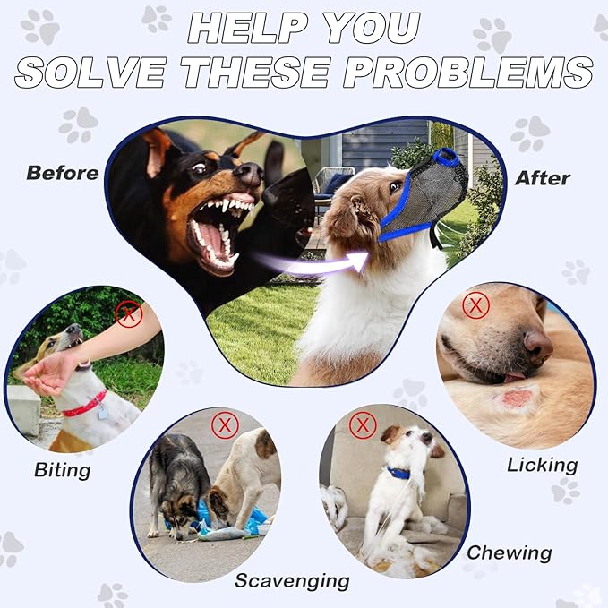 Dog Muzzle, Soft Air Mesh Muzzle for Small Medium Large Dogs Anti Biting Barking Chewing Scavenging, Breathable Adjustable Loop Pets Muzzle with Front Opening Design Allows Panting Drinking (Blue,XL)-PawvioPets