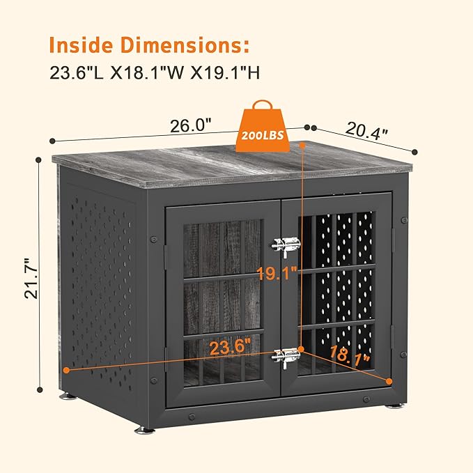 26" Heavy Duty Dog Crate Furniture for Small Dogs, Metal Kennel for High Anxiety Dogs, Chew Proof Pet Cage Indoor, Decorative Dog Kennel End Table-PawvioPets