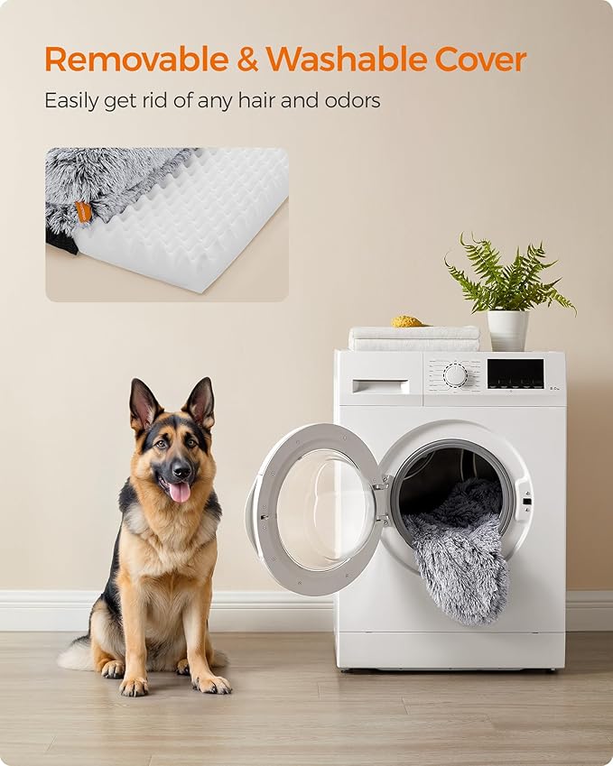 Feandrea Dog Bed, Orthopaedic Dog Sofa Bed for Large Dogs, Waterproof Ped Bed with Removable Washable Cover, 48 x 33.5 x 9.5 Inches, Gray Ombré UPGW234G01-PawvioPets