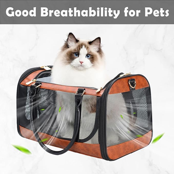 Dog Soft-Sided Carriers Pet Carrier for Small Dogs Cats, Fashion PU Leather Small Dog Carrier Pet Purse, Airline Approved Travel Pet Carrier for Puppy Kitten Small Animals-PawvioPets
