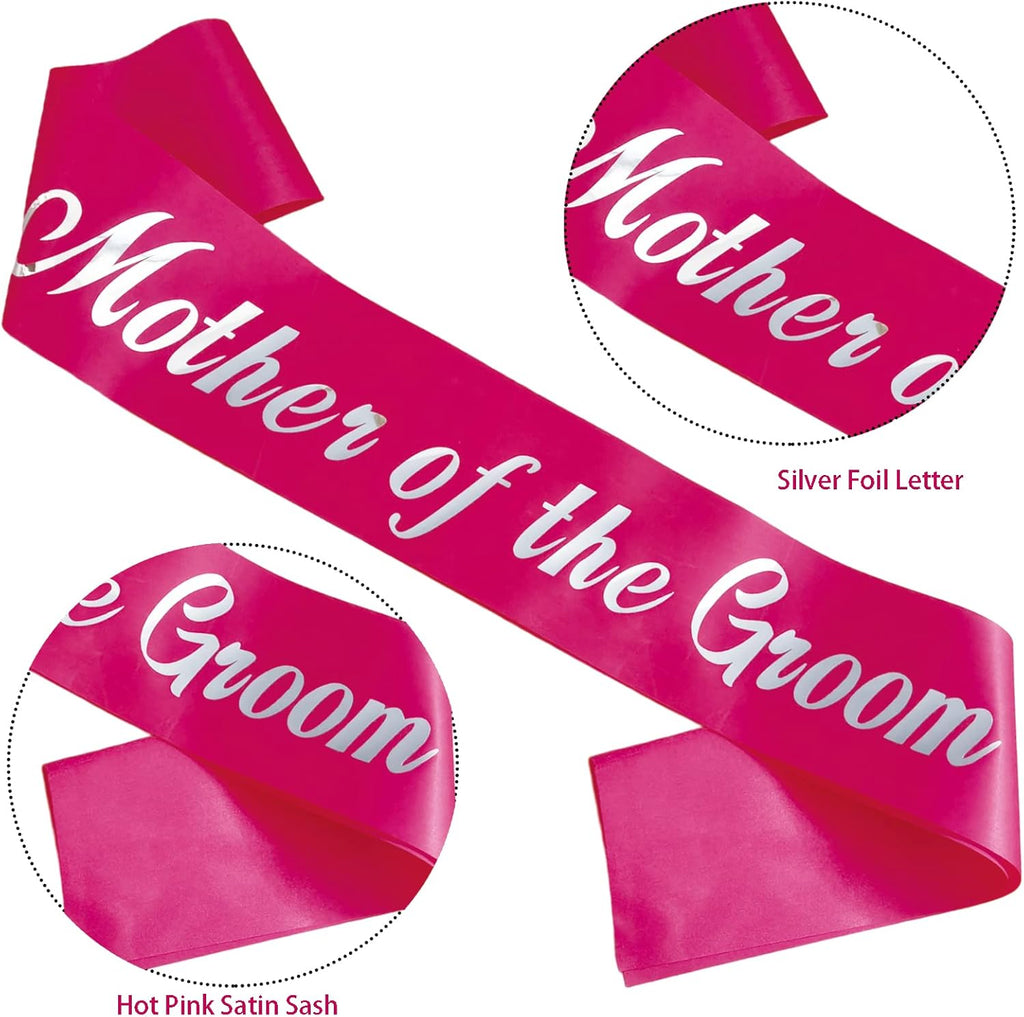 KETAOO Mother of the Groom Sash, Silver Foil Pink Sash for Mother of the Groom for Bridal Shower Favors Engagement or Wedding Party Accessories