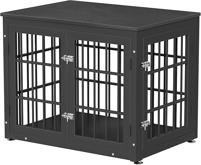 32 Inch Heavy Duty Dog Crate Furniture for Medium and Small Dogs, Decorative Pet House End Table, Wooden Cage Kennel Furniture Indoor, Black-PawvioPets