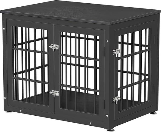 32 Inch Heavy Duty Dog Crate Furniture for Medium and Small Dogs, Decorative Pet House End Table, Wooden Cage Kennel Furniture Indoor, Black-PawvioPets