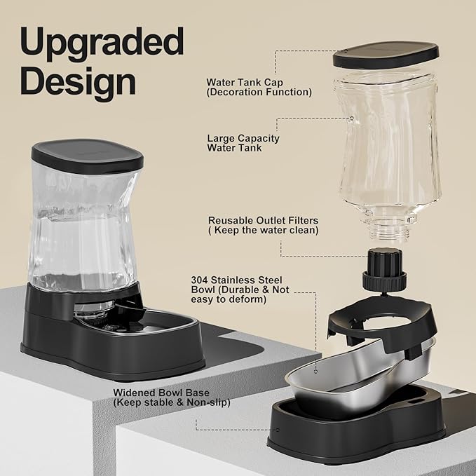 Gardner Pet Automatic Dog Water Dispenser Gravity Stainless Steel Water Waterer Feeder, Large Capacity Water Feeding Bowls for Medium & Large-Sized Dogs Cats Other Pets -(2.1 Gallon)-PawvioPets