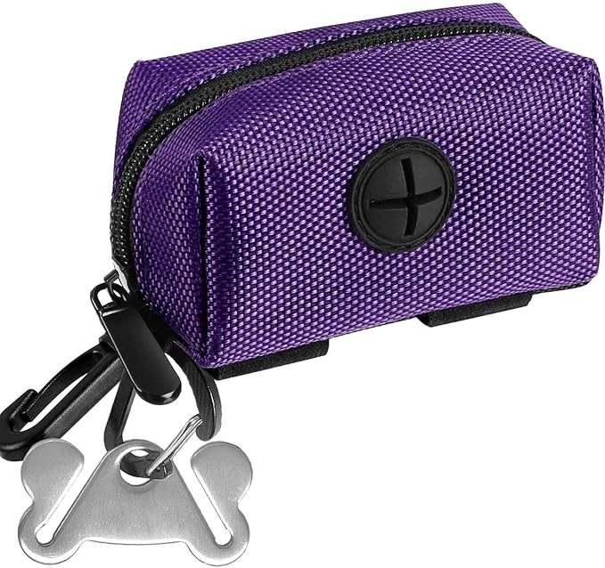 Dog Waste Bag Dispenser Pet Poop Bags Holder for Doggie Waste Bags Dispensers Soft Fabric Zipper Small Doggy Puppy Pouch for Leash Accessory Attachment with Carrier,Purple-PawvioPets