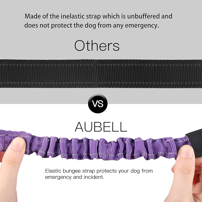 AUBELL Dog Seat Belt for Car,Updated 3-in-1 Adjustable Reflective Bungee Heavy Duty Dog Car Harness Tether with Clip Hook Latch & Buckle,Swivel Zinc Alloy Carabiner,Purple-PawvioPets