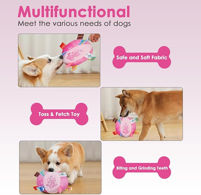 Dog Squeaky Plush Toy with Straps, 6-Inch Soft Stuffed Ball with Cotton Material and Bell Built-in, Pet Interactive Fetch Toy for Small to Large Dog-PawvioPets