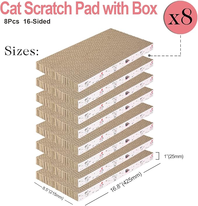 8 Packs in 1 Cat Scratch Pad, Cat Scratcher Cardboard,Reversible,Durable Recyclable Cardboard, Premium Scratch, Suitable for Cats to Rest, Grind Claws and Play-PawvioPets
