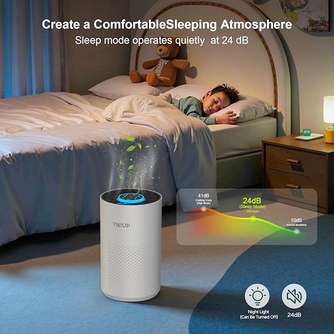 Air Purifiers for Bedroom Home up to 800 ft², Vniup H14 True HEPA Room Air Purifiers for Bedroom, with Fragrance Function Sleep Mode& Light Mode Air Cleaner for Pet Dander Odor Dust Smoke-PawvioPets
