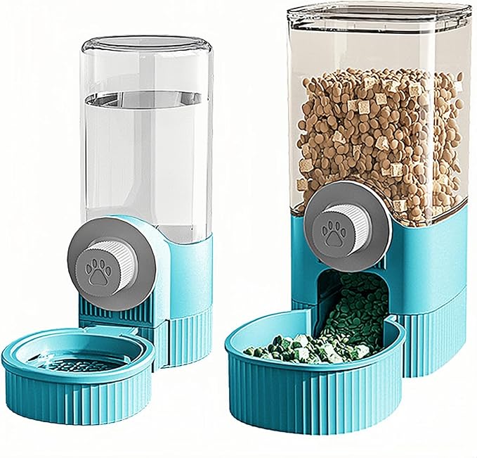 GKYZBB Hanging Automatic Food Water Dispenser,Rabbit Feeder Guinea Pig Water Bottle Food Feeder for Ferret Guinea Pig Rabbit Bunny Cage Accessories (Blue, 520ml+1200ml)-PawvioPets