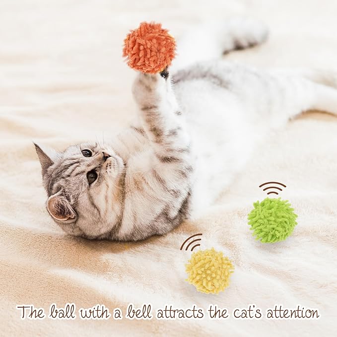 9Pcs Cat Pom Pom Balls, Cats Ball Toys with Bells, 2 inches Soft Cat Balls Toy for Indoor, Assorted Color Yarn Puffs Ball for Cats, Kitten Chasing Toys for Kitty, Pet Interactive Play(Multi-Color)-PawvioPets