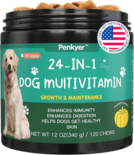 Dog Vitamins and Supplements, Senior & Puppy Multivitamin for Dogs Support with Glucosamine Chondroitin Omega Probiotics - Dog Multivitamins Chewable for Hip & Joint, Skin, Immune - (Pumpkin 120 Ct)-PawvioPets