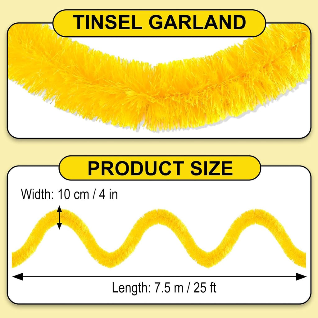 25 Feet Macaron Yellow Christmas Tinsel Garland, Metallic Foil Twist Garland Wall Hanging Tinsel Banner Backdrop for Parade Floats, Easter, Mother's Day, Birthday Party Decorations (4in x 25ft)