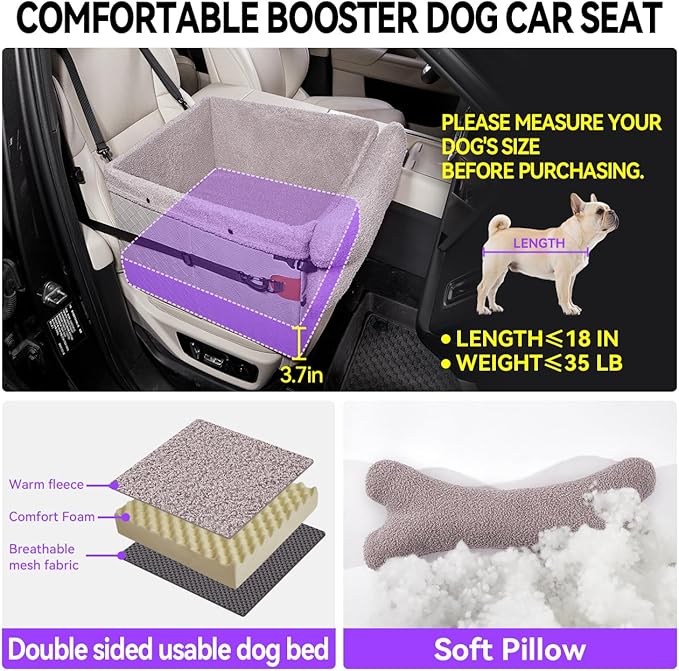Dog Car Seats for Small Medium Dogs,PU Leather Car Seat Boosters,Foldable Puppy Cat Carseats (Grey, Medium Dog)-PawvioPets