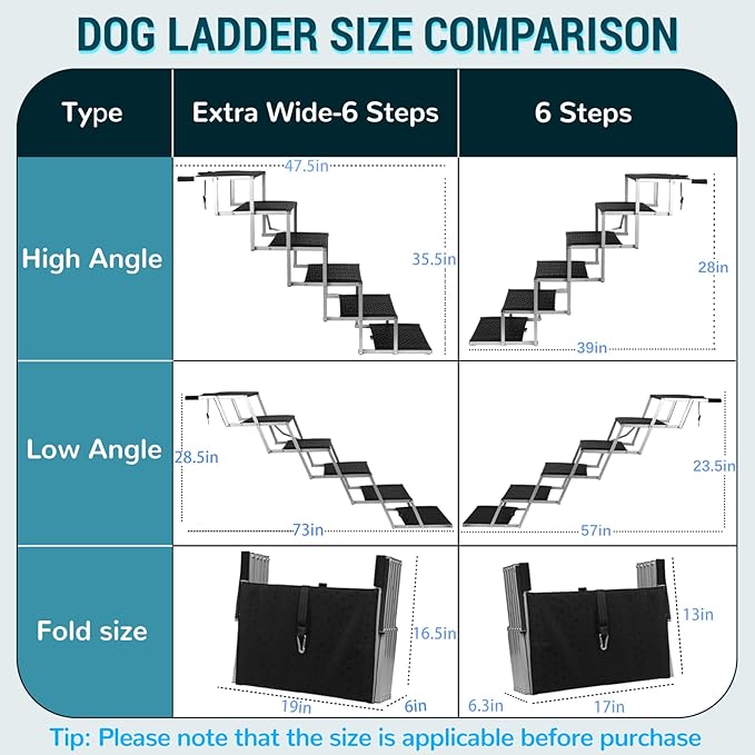 Extra Wide Dog Stairs for Large Dogs,Dog Ramps for Cars,Portable Folding Doggy Stairs for Cars,SUV,Trucks,Pet Ramp with Non-Slip Surface,Pet Steps Supports Up to 250 lb,6 Steps-PawvioPets