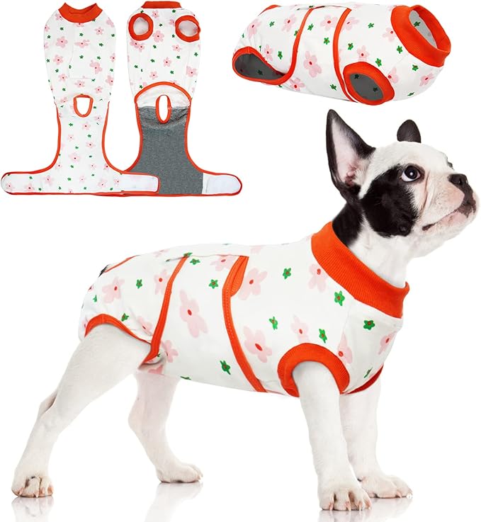 FUAMEY Recovery Suit for Dogs After Surgery,Soft Breathable Dog Bodysuit E-Collar & Cone Alternative Surgical Suit,Male Female Dog Neuter Spay Suits Anti Licking Wounds Onesie Red Flower L-PawvioPets