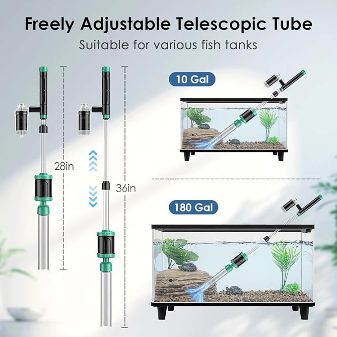 AKKEE Aquarium Vacuum Gravel Cleaner, 8 in 1 Multifunctional 36W Fish Tank Gravel Cleaner Vacuum for Water Changer Wash Sand Water Filter Circulation Waterproof Aquarium Vacuum Cleaner Timed Off-PawvioPets