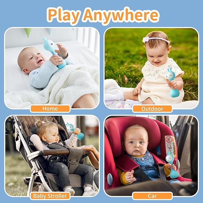 alilo Smarty Bunny Baby Rattle Musical Light Up Toys, Infants Newborns Baby Toys 0-3-6-12-18-24 Months,1 Year Old Boy Girl Gifts, 4 Music Modes and Color Recognition Function with 9 Color Card-PawvioPets