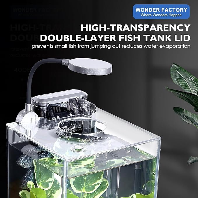 Desktop Glass Fish Tank 1.25 Gallons Small Aquarium Set, Self Cleaning Filter System Bright LED Light Gravel Plant Cleaning Tool, Betta Small Space Kit Easy Setup Space Saving Design-PawvioPets