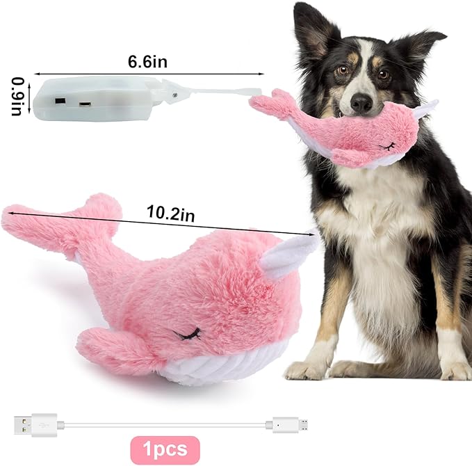 BABORUI Interactive Dog Toys Whale, Squeaky Dog Toys, Rechargeable Moving Dog Chew Toys for Small/Medium/Large Dogs/Puppy to Keep Them Busy (Pink)-PawvioPets