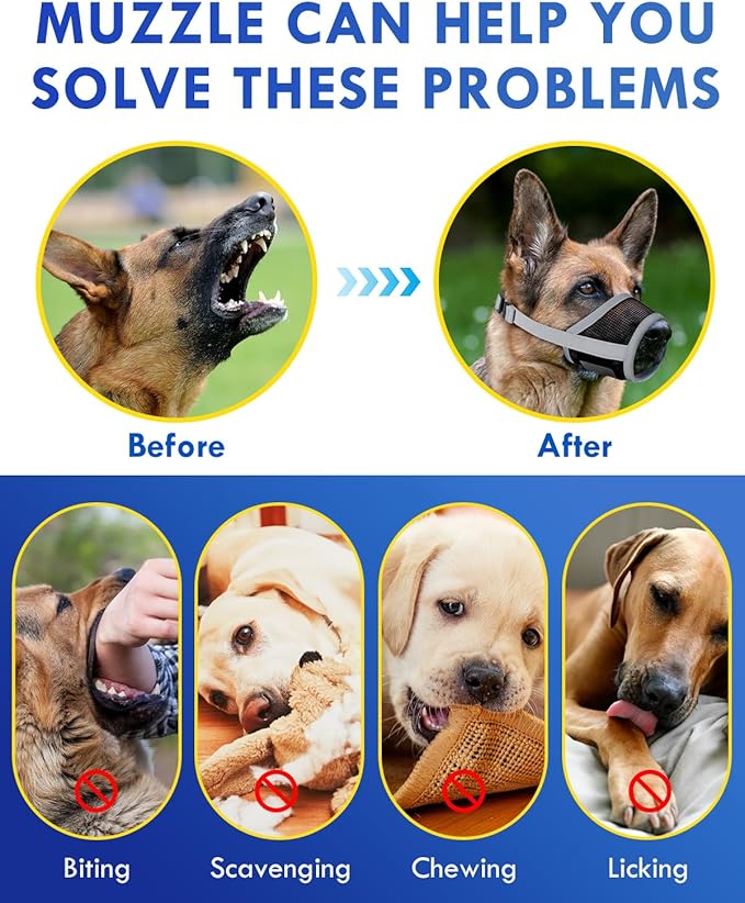 Dog Muzzle, Soft Air Mesh Muzzle for Small Medium Large Dogs Anti Biting Barking Chewing, Breathable Drinkable Adjustable Loop Pets Muzzle for German Shepherd Husky Labrador Retriever (Grey,M)-PawvioPets