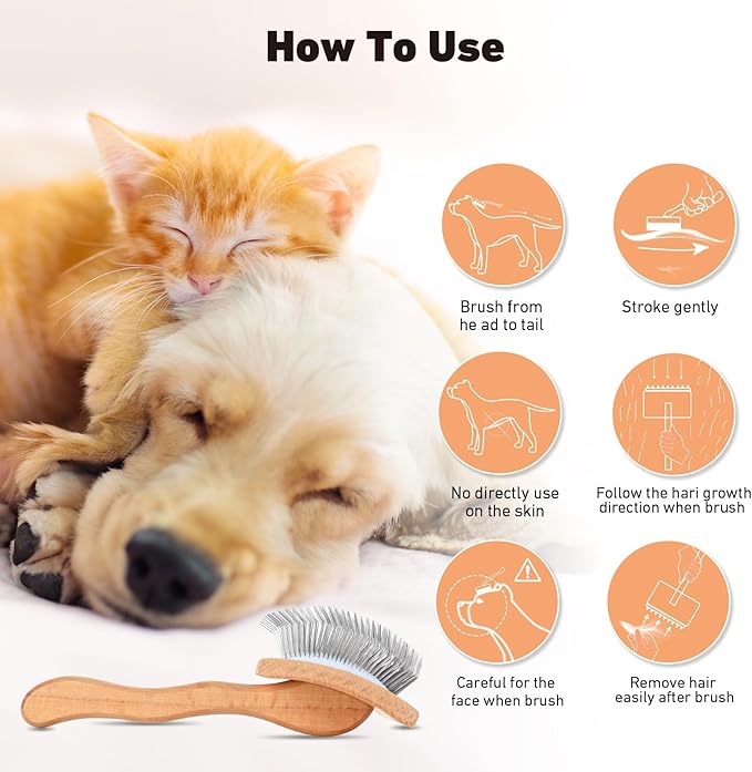 Dog Slicker Brush for Shedding and Grooming Medium or Long Haired Cats, Extra Long & Soft Pin Slicker Brush for Removes Loose Hair, Tangles, Knots, Undercoat, Free Pet Comb, Large, Oak-PawvioPets