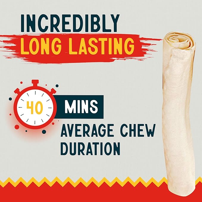 Canine Chews 10-11" Rawhide Bones for Large Dogs, Durable USA Beefhide Dog Rawhide Chews, Retriever Rolls 20 Pack (5 lbs)-PawvioPets