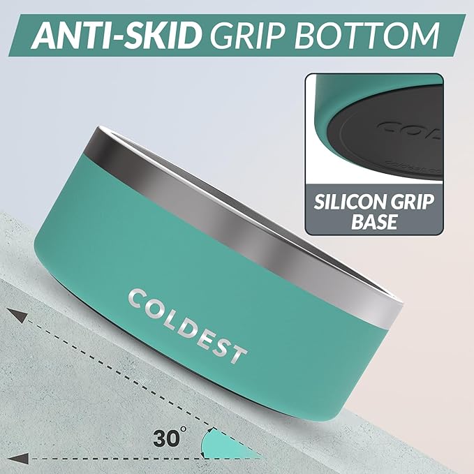 Coldest Dog Bowl - Anti Rust Metal, Non Slip, 3 Layers Insulated Stainless Steel Dog Bowls - Spill Proof & Heavy Duty - Water Bowl for Dogs, Cats & Pets, Dish Washer Safe (100 oz, Terraform Green)-PawvioPets