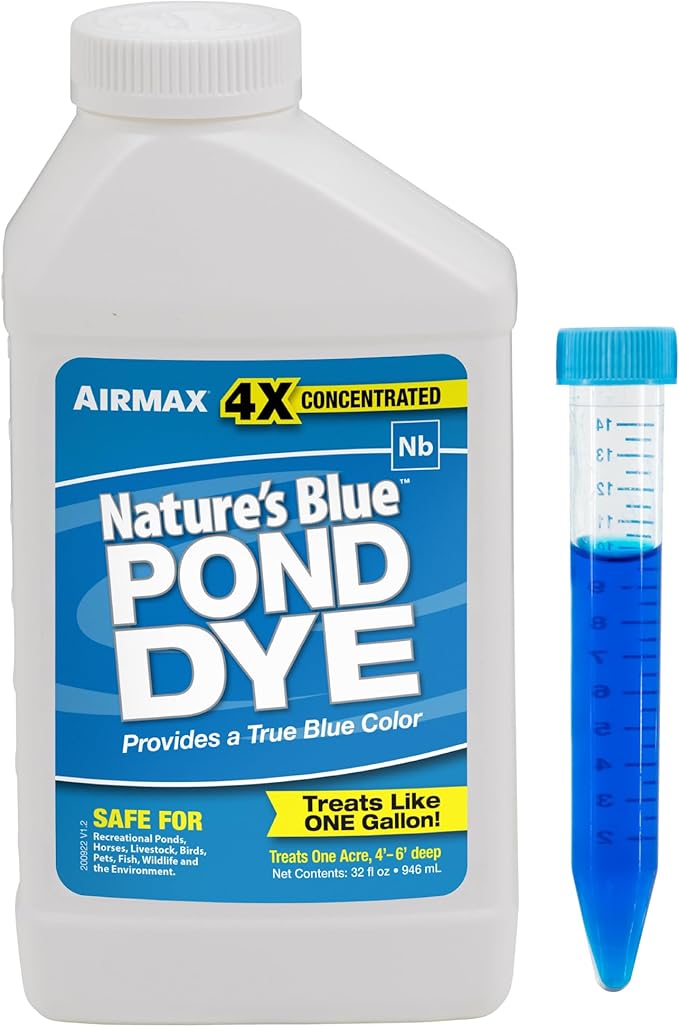 Airmax Nature's Blue Pond Dye 4X Concentrate for Outdoor Ponds & Lakes, Natural Pond Colorant & Beauty Enhancer, Block Ultraviolet Rays, Fish, Bird & Livestock Safe, Easy Liquid Application, 1 Quart-PawvioPets