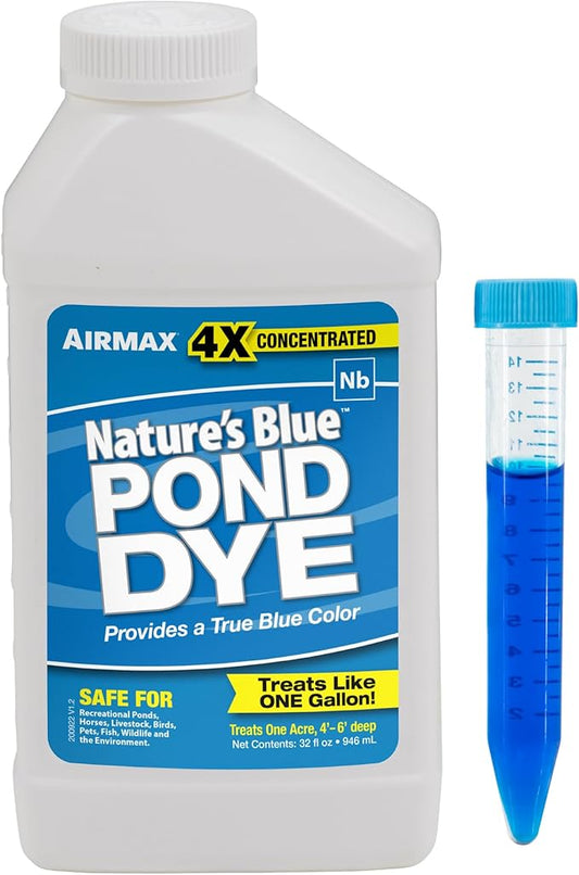 Airmax Nature's Blue Pond Dye 4X Concentrate for Outdoor Ponds & Lakes, Natural Pond Colorant & Beauty Enhancer, Block Ultraviolet Rays, Fish, Bird & Livestock Safe, Easy Liquid Application, 1 Quart-PawvioPets