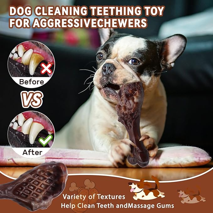 Dog Chew Toys for Aggressive Chewers, Indestructible Dog Toy for for Medium/Large Breed, Tough Nylon Teething Bone Toy to Keep Them Busy,Bacon and Real Beef Flavor (Beef+Bacon Flavor, 2 Pack)-PawvioPets
