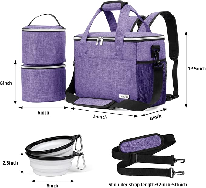 BAGLHER Dog Travel Bag Backpack Pet Supplies Backpack 5-Piece Set with Shoulder Strap 2 Lined Pet Food Containers 4 Foldable Feeding Bowls Essential Kit for Pet Travel-PawvioPets