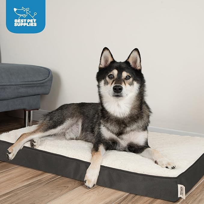 Best Pet Supplies Cute Dog Crate Mat Flat Bed with Waterproof Exterior, Thick Orthopedic Egg Foam Mattress, and Soft Sherpa Fleece Cover for Small, Medium, and Large Breeds - Brown, 35X22X4-PawvioPets