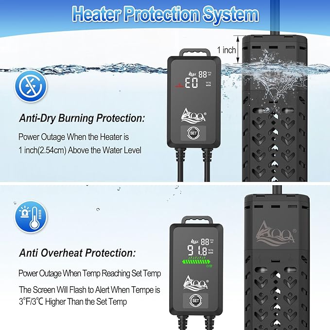 AQQA Fish Tank Heater 1200W for 170-290 Gallon Submersible Aquarium Heater Pond Heater Thermostat Heater with Intelligent Protection System for Freshwater and Saltwater (AQ136-1200W for 170-290Gal)-PawvioPets