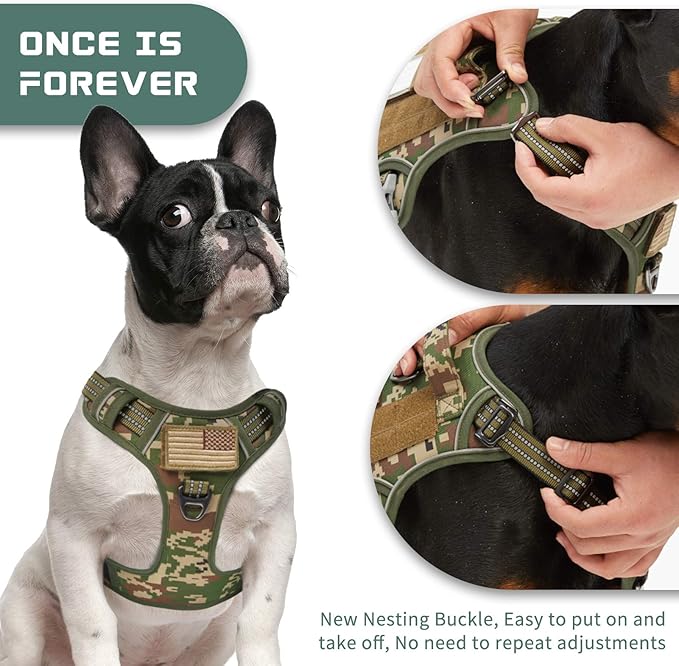BUMBIN Tactical Dog Harness for Medium Dogs No Pull, Famous TIK Tok No Pull Dog Harness, Fit Smart Reflective Pet Walking Harness for Training, Adjustable Dog Vest Harness with Handle Forest Camo M-PawvioPets