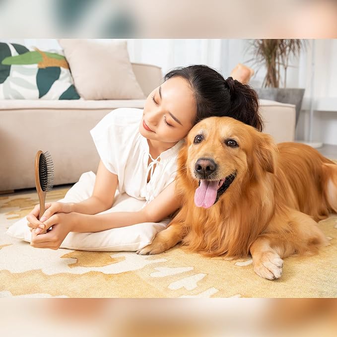 ClumsyPets Dog & Cat Ball Pin Slicker Grooming Brush with Bamboo Handle for Pets Massage Bath and Removes Mats Loose Fur Hairs-PawvioPets