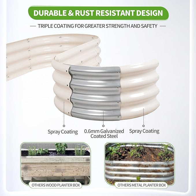 Galvanized Raised Garden Bed - 8x2x1FT Metal Planter Boxes Outdoor | Oval Steel Raised Bed Kit for Gardening with Protective Tape, Bracing Rods, Gloves for Vegetables, Flower, Herb (White)-PawvioPets