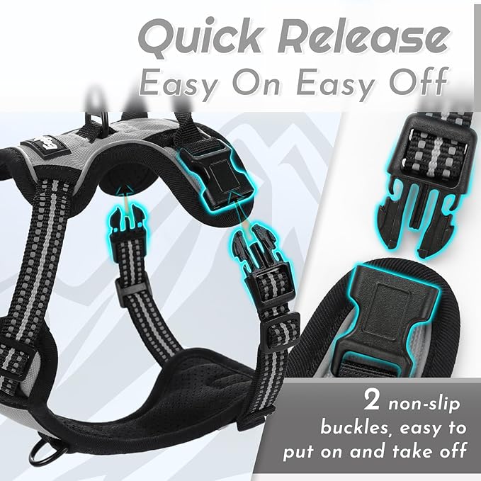 Eagloo Small Dog Harness No Pull, Service Vest with Reflective Strips and Control Handle, Adjustable and Comfortable for Walking, No Choke Pet Harness with 2 Metal Rings, Grey, XS-PawvioPets