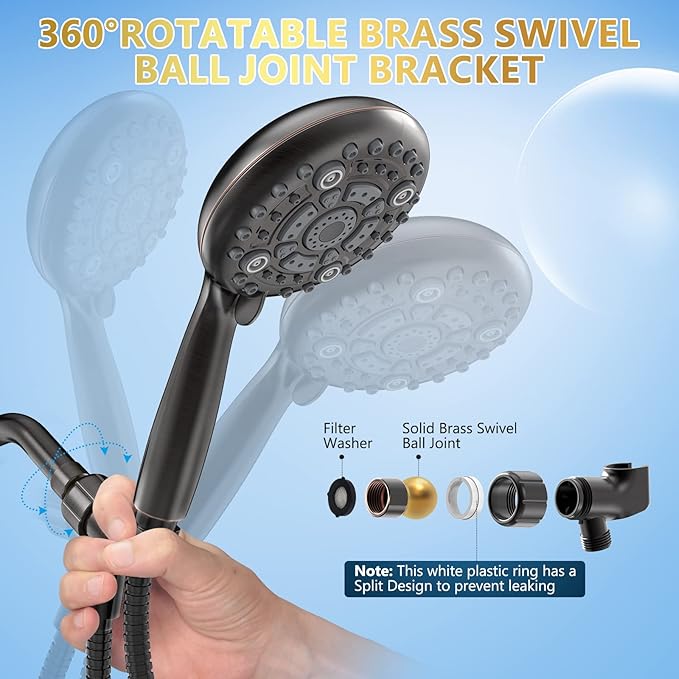 6 Spray Modes High Pressure Handheld Showerhead Set Upgraded 5 Inches Shower Head with Handheld Spray Oil Rubbed Bronze Handheld Shower Head 60 Inches Stainless Steel Hose-1-Min Install-PawvioPets