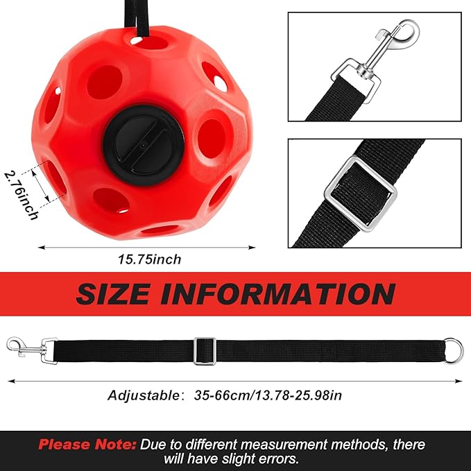 15.75" Hay Ball for Horse with Hanging Strap Slow Feed Horse Treat Ball Extra Large Hanging for Paddock Stall Stable Supplies(Red)-PawvioPets