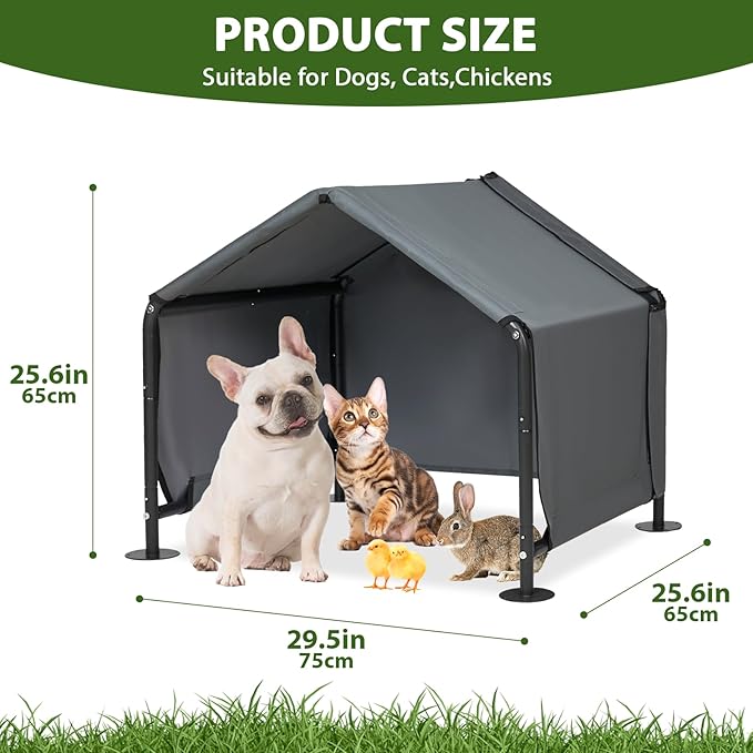 Dog Shades for Outside - Outdoor Dog Kennel for Small Dogs, 29.53”x25.59”x25.59” Outdoor Sun Rain Canopy Pet House, Waterproof Pet Canopy Shelter for Small Animals with Ground Nails-PawvioPets