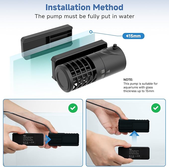 AQQA Aquarium Wave Maker Magnetic Adjustable Cross Flow Pump with Controller DC Gyre Wavemaker 1059 GPH Water Circulation Pump Powerhead for Freshwater & Marine Reef Fish Tank 15-70 Gallon (15W)-PawvioPets
