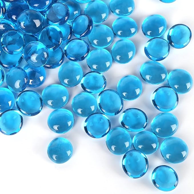 FUTUREPLUSX 1LB Light Blue Flat Glass Marbles, Glass Pebbles Vase Fillers for Centerpieces, Fish Tank for Aquarium Gravel Decor Table Scatter Art Craft-PawvioPets