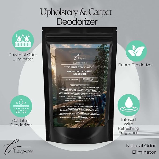 Cabin Vibes Carpet Freshener Powder: Powerful Odor Eliminator for Home, Upholstery Deodorizer, Carpet Deodorizer, Pet Urine, Cat Litter Box - Autumn Woods Fragrance-PawvioPets