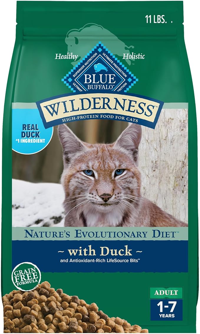 Blue Buffalo Wilderness Healthy Adult Dry Cat Food, Supports Health and Wellness, High-Protein & Grain-Free, Duck, 11-lb Bag-PawvioPets