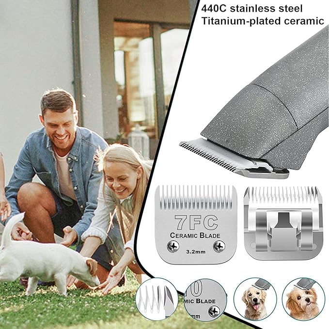 7FC Blades Dog Grooming Clipper Compatible with Andis Pet/Oster A5/Wahl KM Series, Ceramic & Stainless Steel Blade-PawvioPets