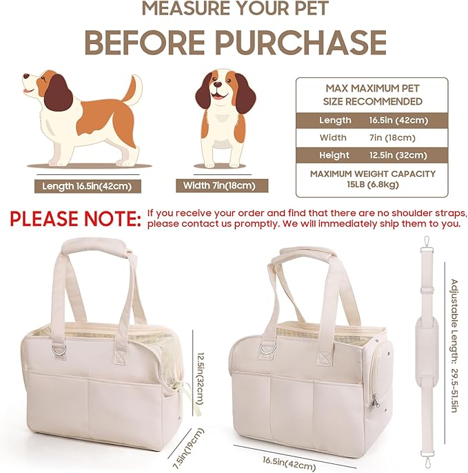 Dog Purse Carrier for Small Dogs, Soft Soft Sided Folding Dog Carriers for Small Dogs Medium Cats Puppies up to 15 Lbs, Washable Breathable Puppy Carrier for Outdoor Travel (Large Beige)-PawvioPets