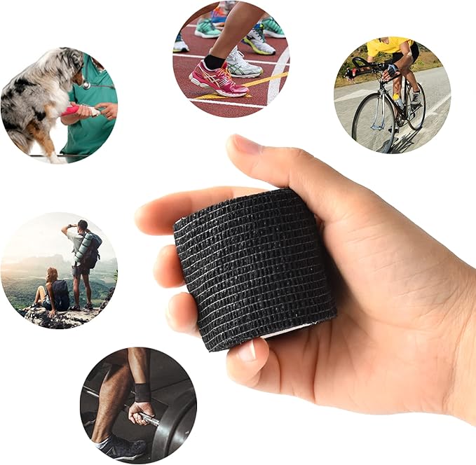9 Pack 2" x 5 Yards Self Adhesive Bandage Wrap Self Stick Wrap for Ankle, Wrist, Finger, Sports, Breathable Cohesive Vet Tape for Pets (Black)-PawvioPets